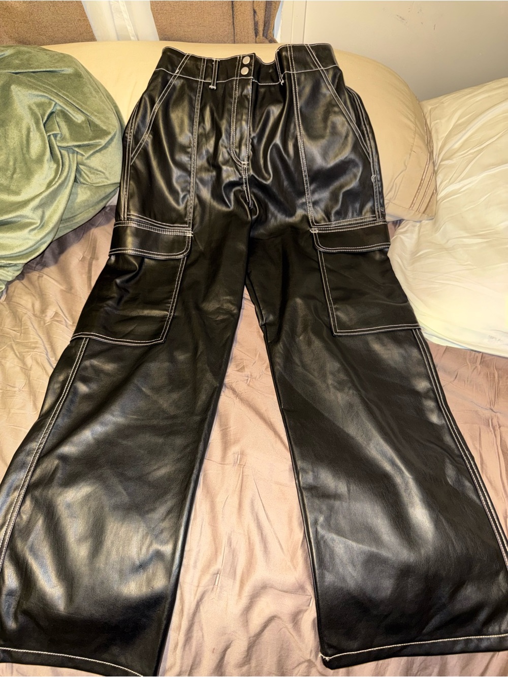 Faux leather pull on pant